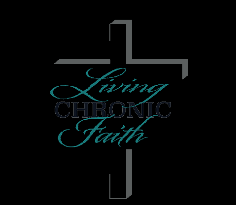 The offical logo of LCF: a cross with the words Living Chronic Faith in the middle of the cross
